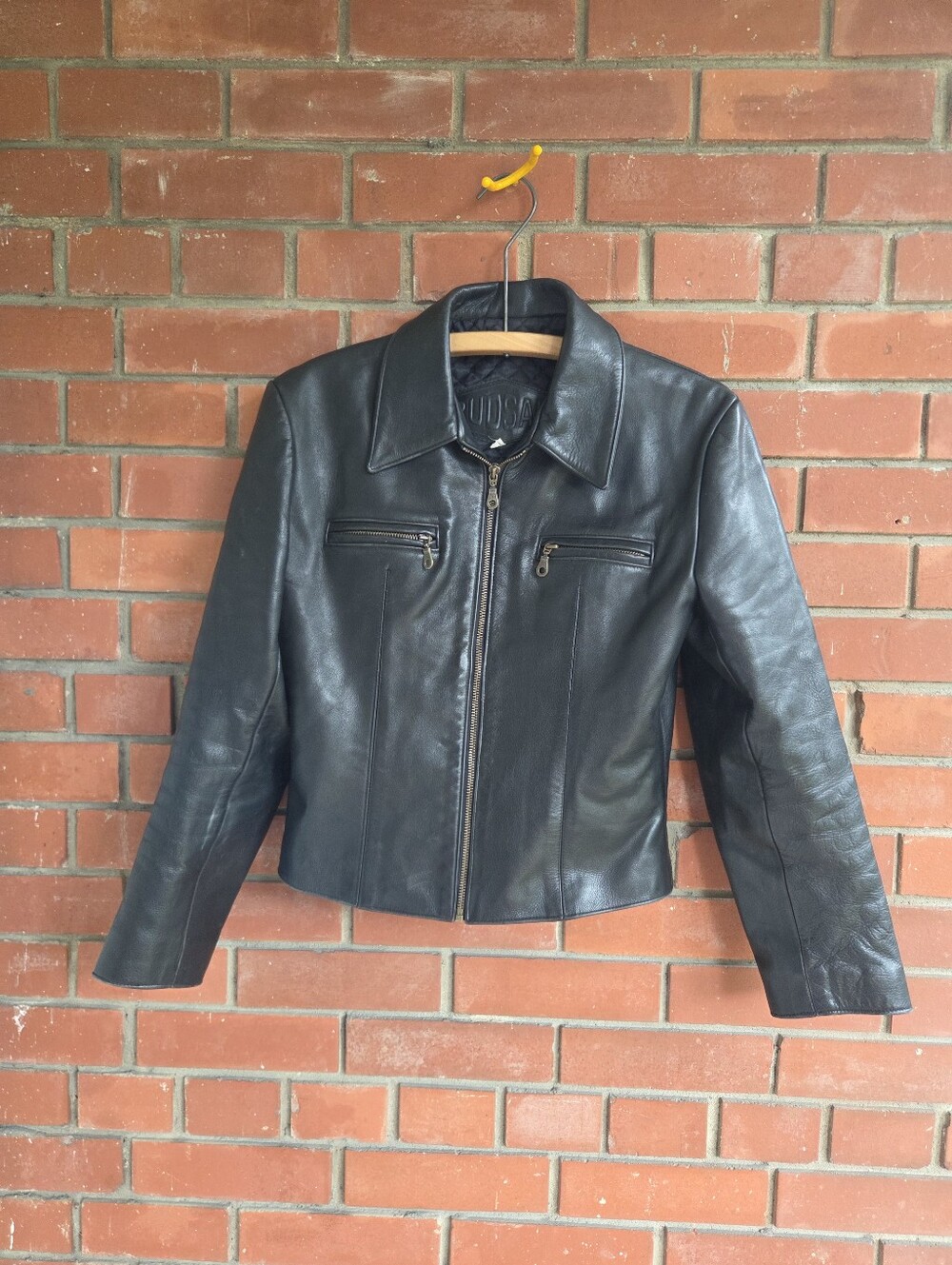 Vintage RUDSAK Black Leather Jacket Fitted Moto Style Women's Size P/S Small